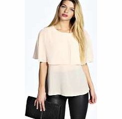 boohoo Carmella Pearl Trim Cape Style Blouse - nude