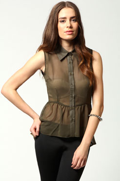 boohoo Carmen Sleeveless Dip Hem Chiffon Blouse Female