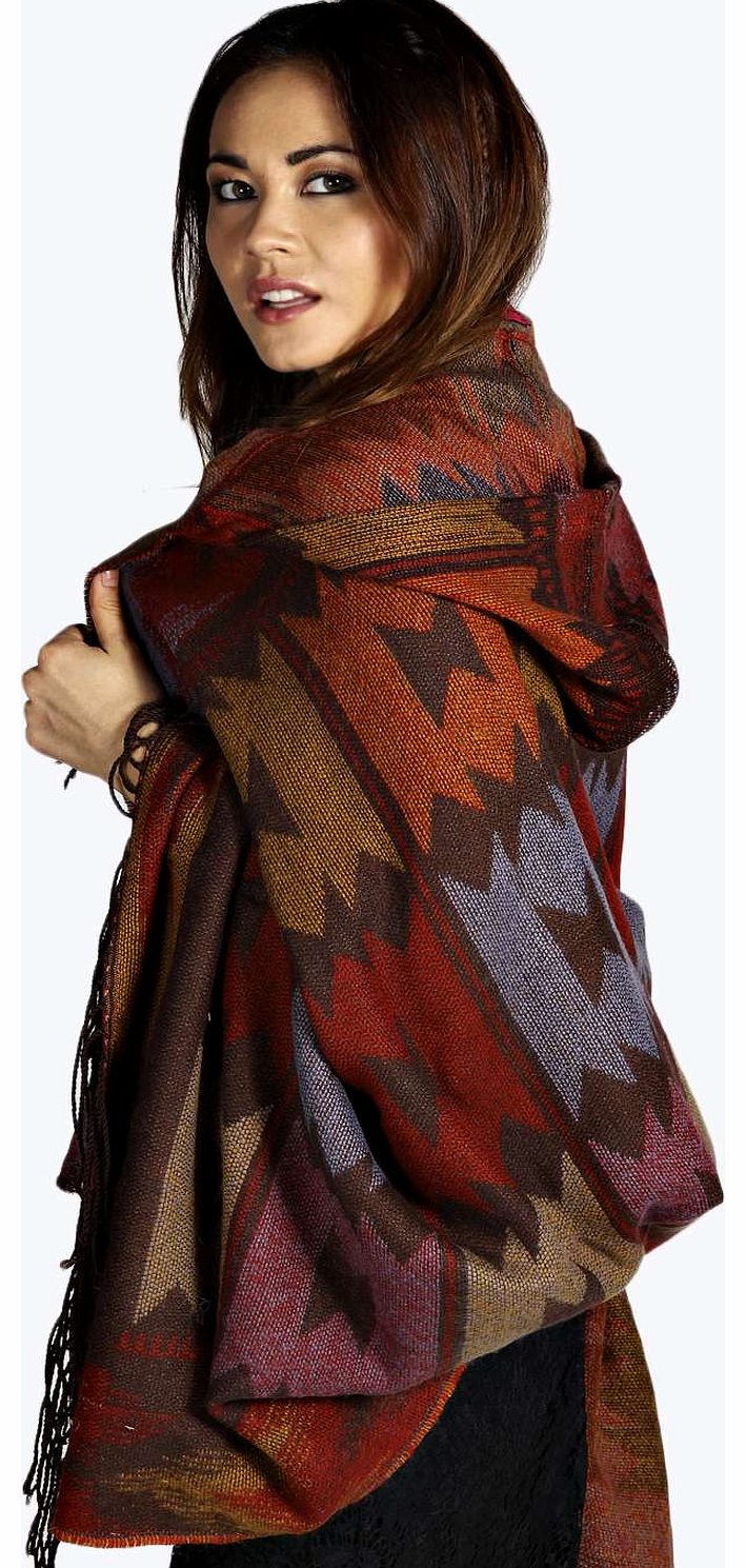 Carol Hooded Aztec Blanket - coffee azz17421