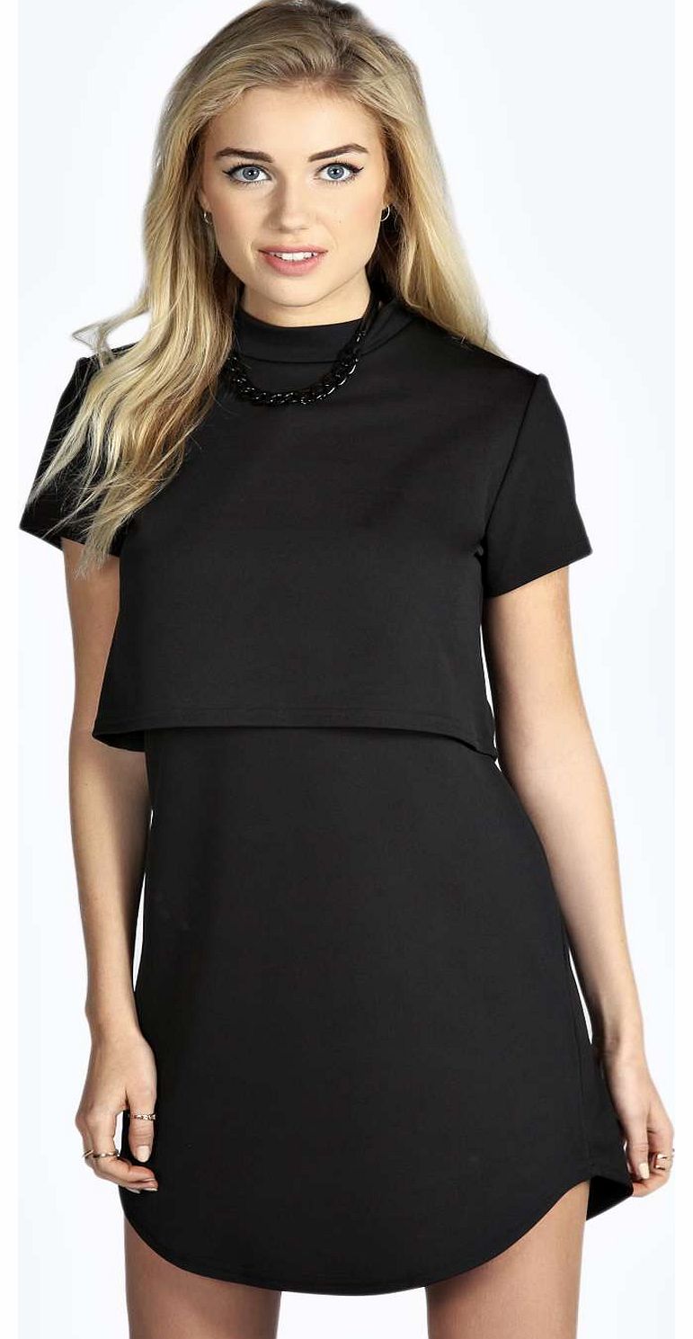 boohoo Caroline Double Layer Shift Dress - black azz17721