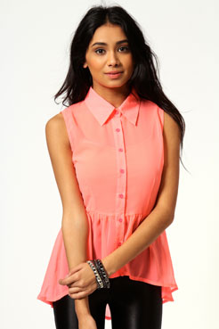 boohoo Caroline Neon Sleeveless Dip Hem Blouse Female