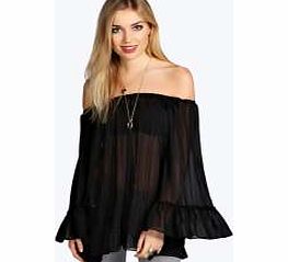 boohoo Caroline Pleated Off The Shoulder Blouse - black