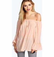 boohoo Caroline Pleated Off The Shoulder Blouse - nude