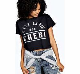 boohoo Caroline Slogan Crop Tee - black azz20280