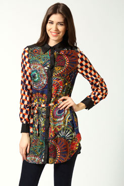 boohoo Carrie Multi Aztec Longline Blouse Female