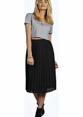 boohoo Casey Crepe Pleated Midi Skirt - black azz19844