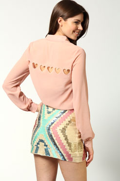 boohoo Casey Lazer Cut Heart Blouse Female
