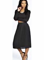 boohoo Casey Pleated Midi Skirt - black azz19843