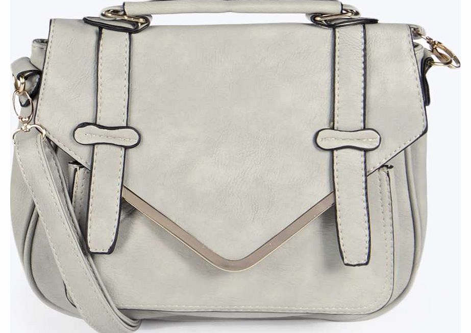 boohoo Cassie Metal Trim Satchel Cross Body Bag - grey