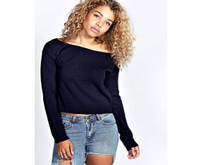 boohoo Cassie Off The Shoulder Jumper - navy azz21287