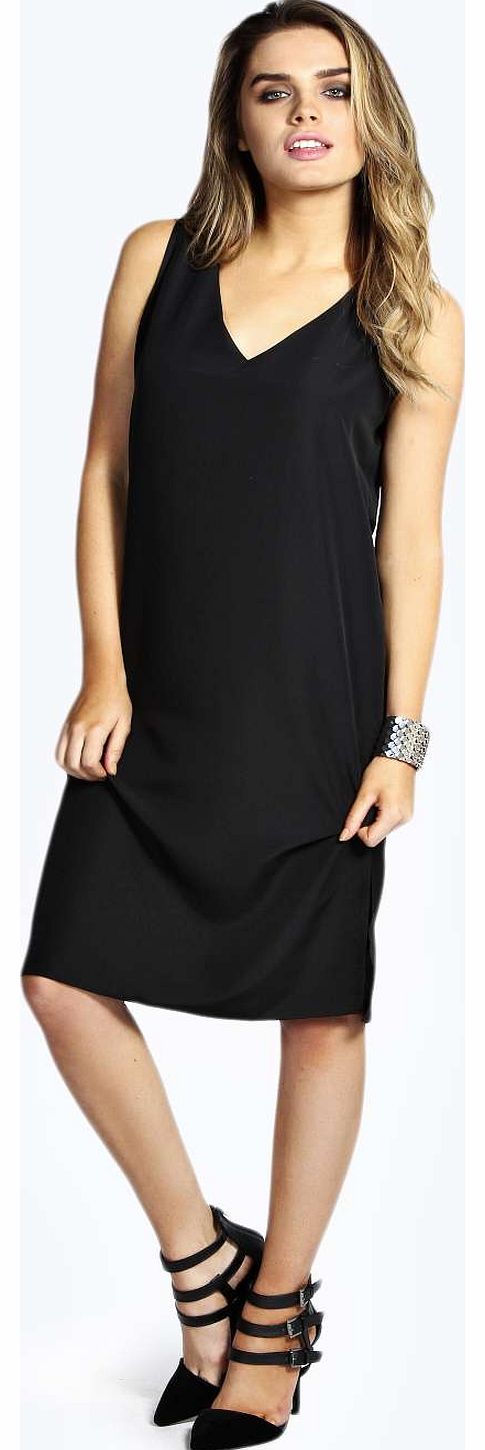 boohoo Caya V Neck Slit Detail Column Dress - black