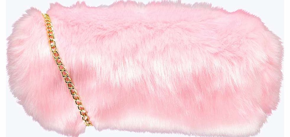 boohoo Chain Strap Faux Fur Bag - blush azz16046