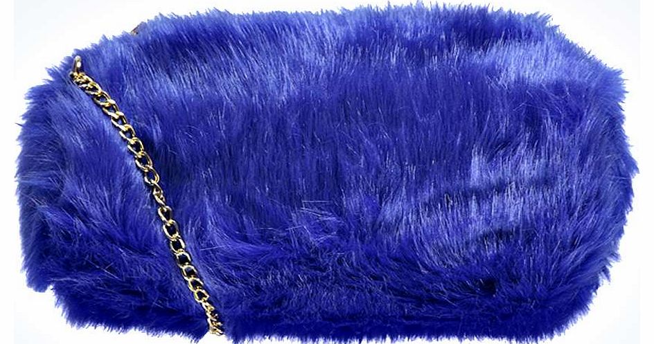 Chain Strap Faux Fur Bag - cobalt azz16046