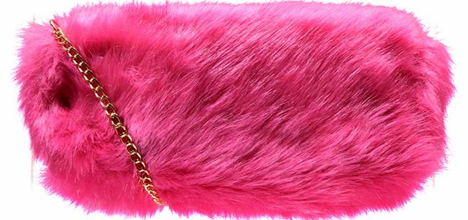 Chain Strap Faux Fur Bag - pink azz16046
