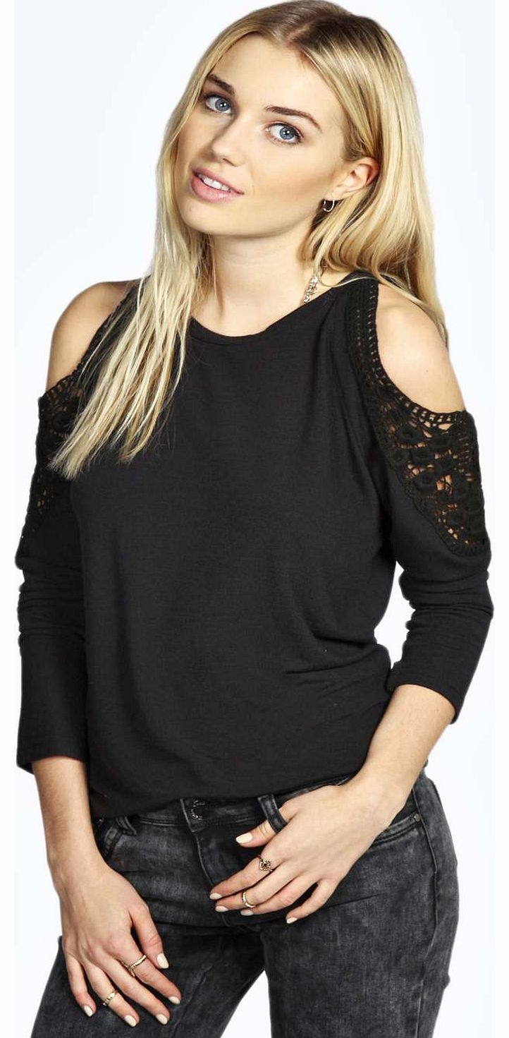 boohoo Charlie Crochet Shoulder Jumper - black azz17414