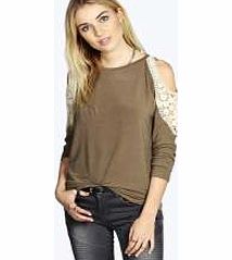boohoo Charlie Crochet Shoulder Jumper - khaki azz21283