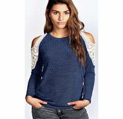 boohoo Charlie Crochet Shoulder Jumper - navy azz21283