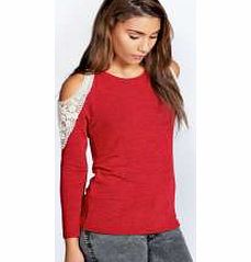 boohoo Charlie Crochet Shoulder Jumper - wine azz21283