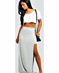 boohoo Charlie Exposed Leg Maxi Skirt - grey marl