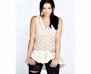 boohoo Charlie Oversized Lace Drop Waist Peplum - cream