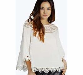 boohoo Charlotte Crochet Trim Cape Blouse - white