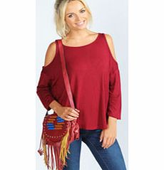 boohoo Charlotte Cut Out Shoulder Top - berry azz42562