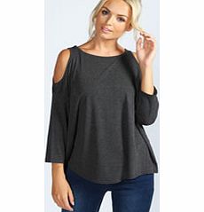 boohoo Charlotte Cut Out Shoulder Top - charcoal azz42562