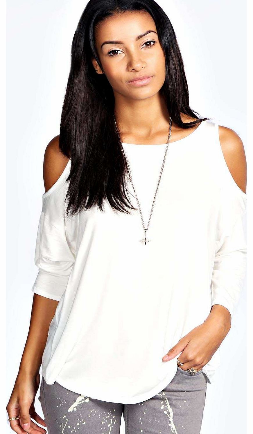 Charlotte Cut Out Shoulder Top - cream azz17878