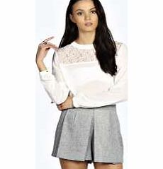 boohoo Charlotte Lace Panel Long Sleeve Blouse - cream