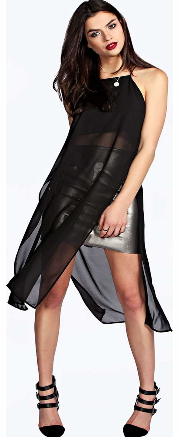 boohoo Charlotte Longline Woven Split Side Top - black