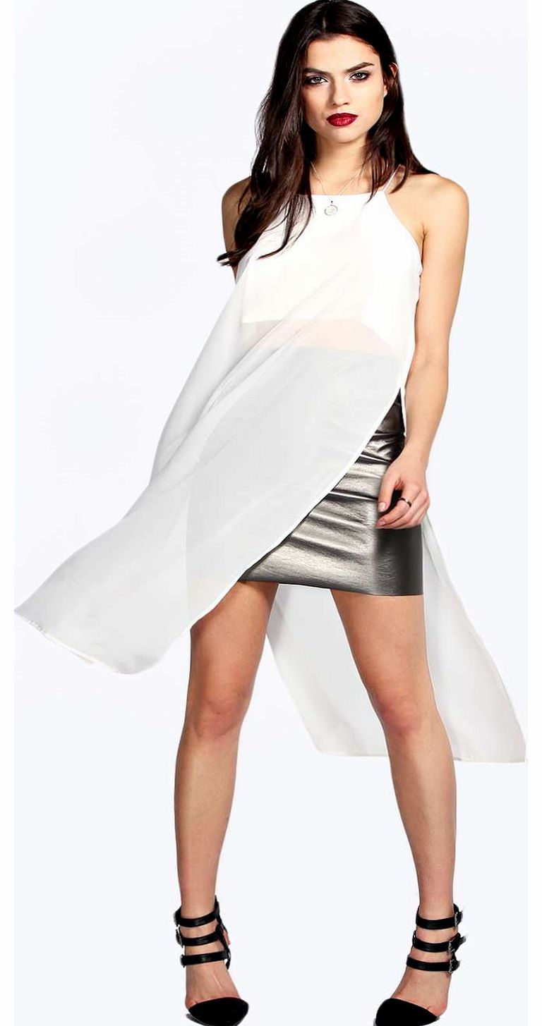 boohoo Charlotte Longline Woven Split Side Top - cream