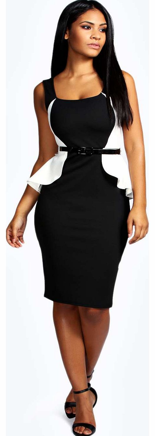 boohoo Charlotte Monochrome Peplum Dress - black azz18453