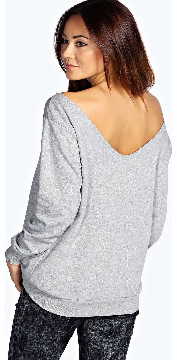 Charlotte V Back Long Sleeve Sweat Top - grey