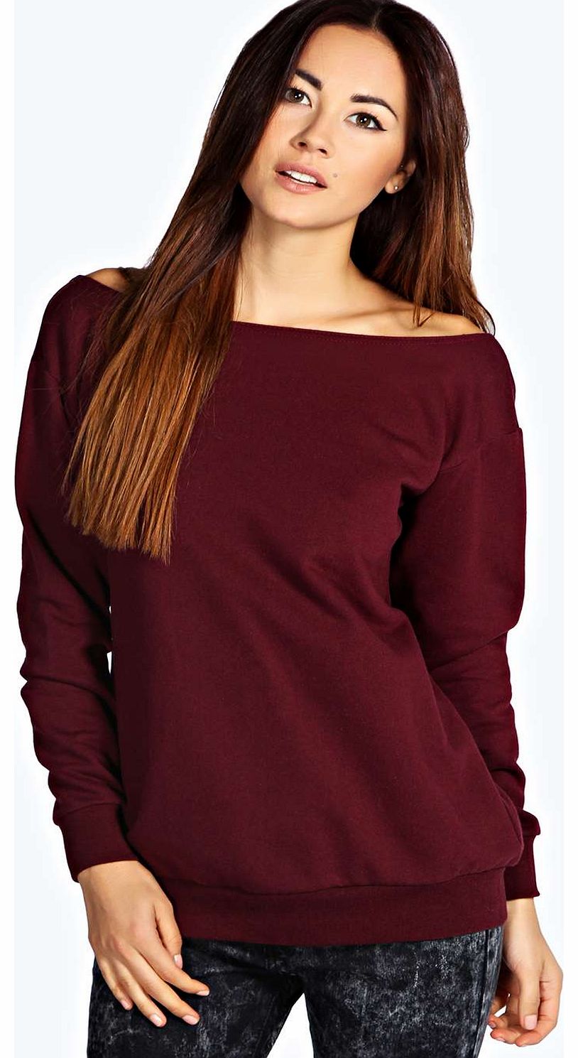 Charlotte V Back Long Sleeve Sweat Top - wine