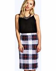 boohoo Check Crepe Midi Skirt - blue azz11950