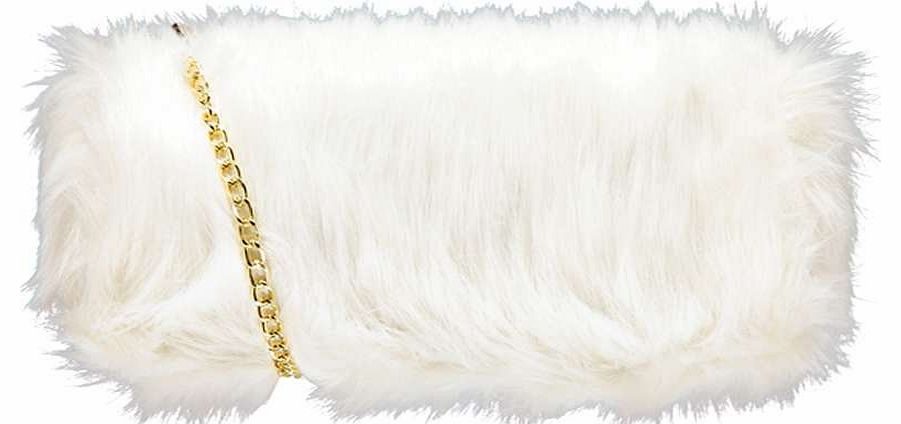 boohoo Cher Chain Strap Faux Fur Bag - white azz16045