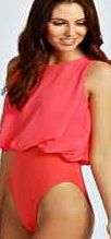boohoo Chiffon Top Bodysuit - coral azz31371