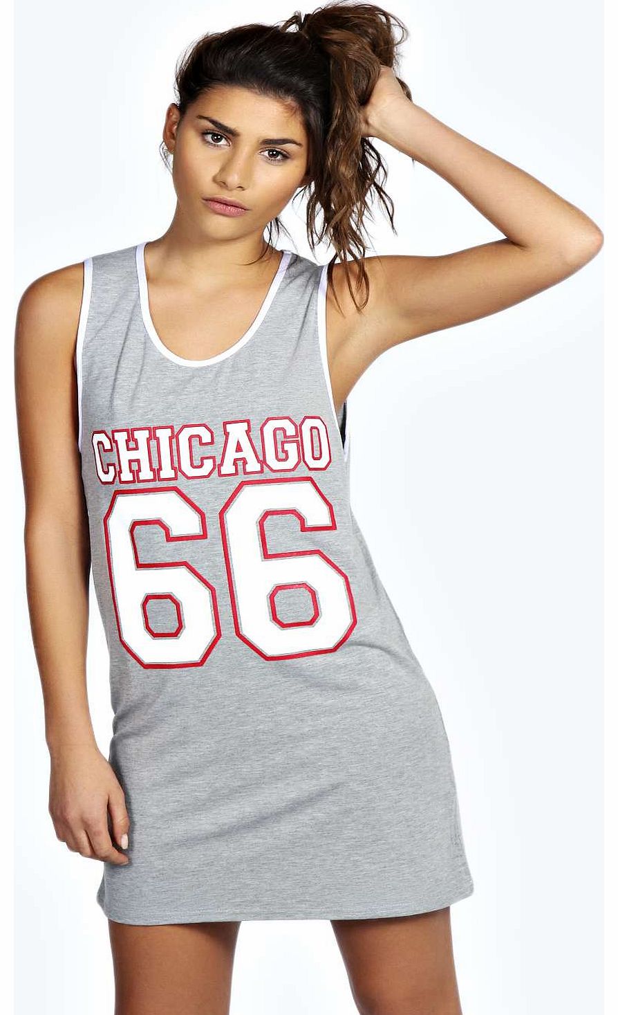 boohoo Chloe Chicago Basketball Vest Nightdress - grey