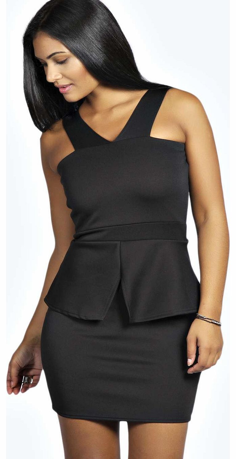 boohoo Chloe Strappy Peplum Dress - black azz18941