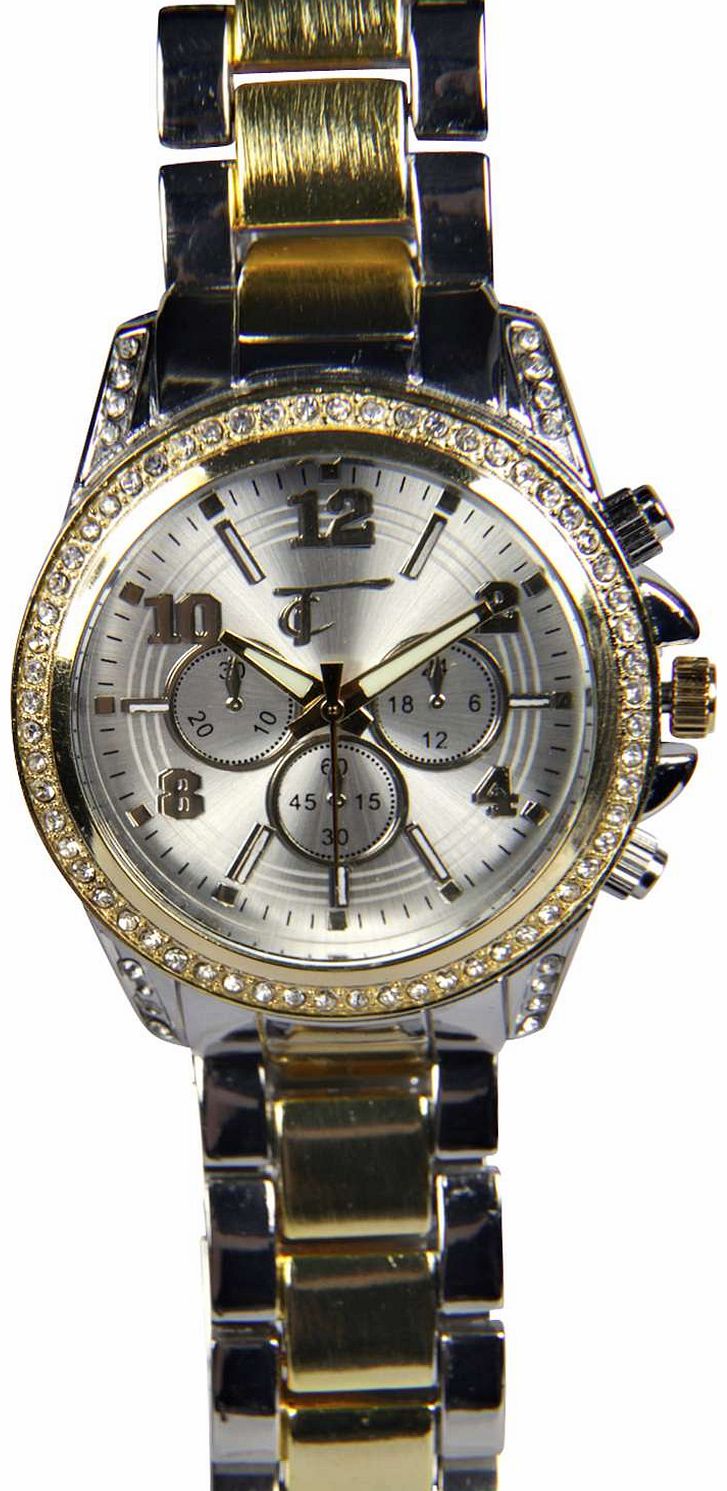 Chrissy Two Tone Diamante Face Watch - gold