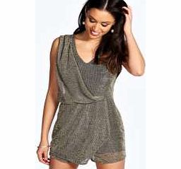 boohoo Christy Metallic Wrap Front Skort Style Playsuit