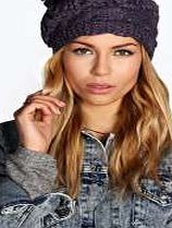 boohoo Chunky Knit Slouch Pom Beret - grey azz14762