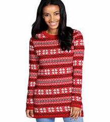 boohoo Ciara Snowflake Fairisle Tunic Jumper - red