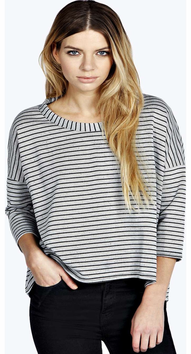 boohoo Claire 3/4 Sleeve Batwing Striped Sweat - grey