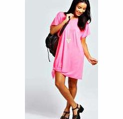 boohoo Claire Tie Hem Dress - neon-pink azz30560