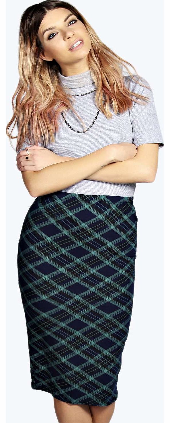 boohoo Clara Checked Bodycon Midi Skirt - multi azz14206