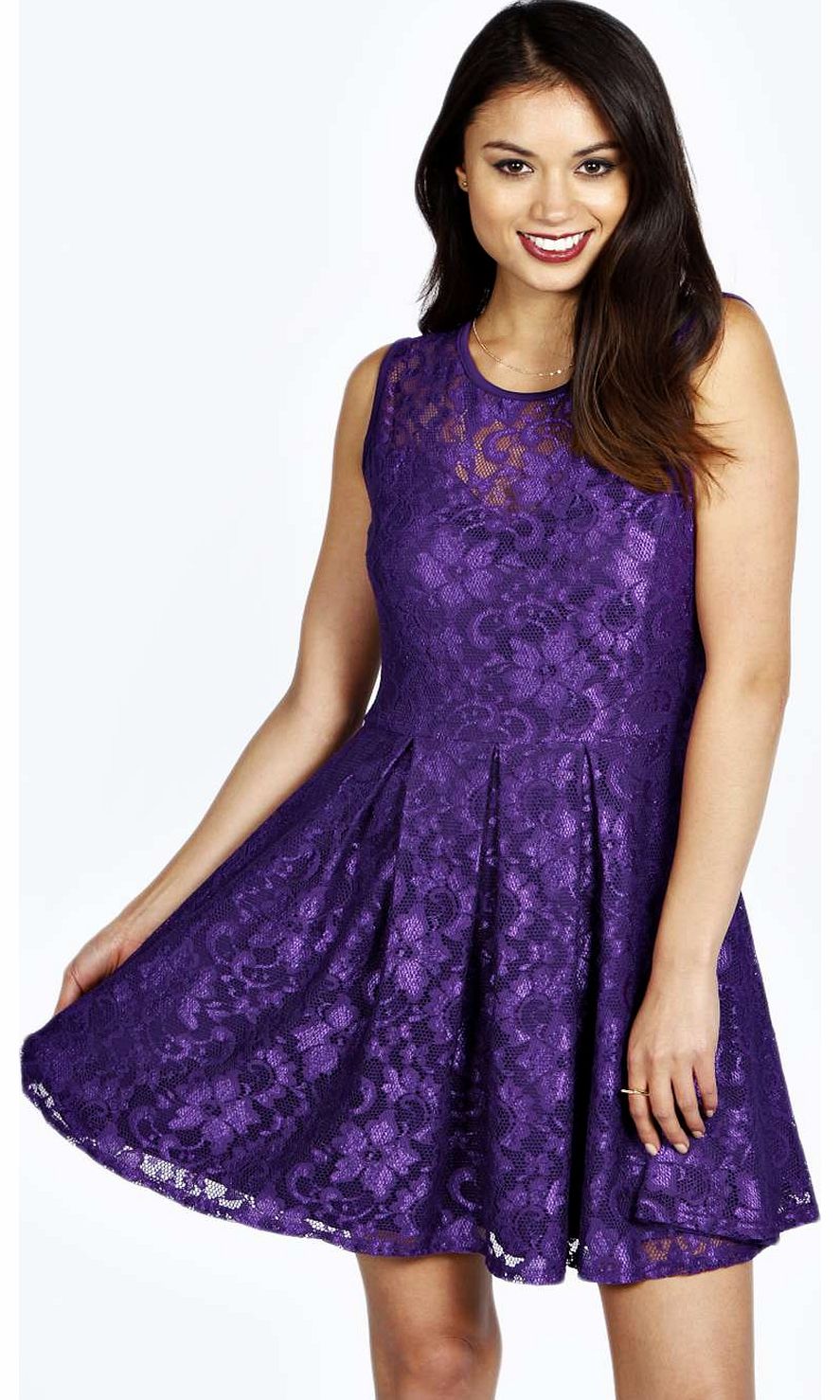 boohoo Clare Lace Skater Dress - grape azz18829