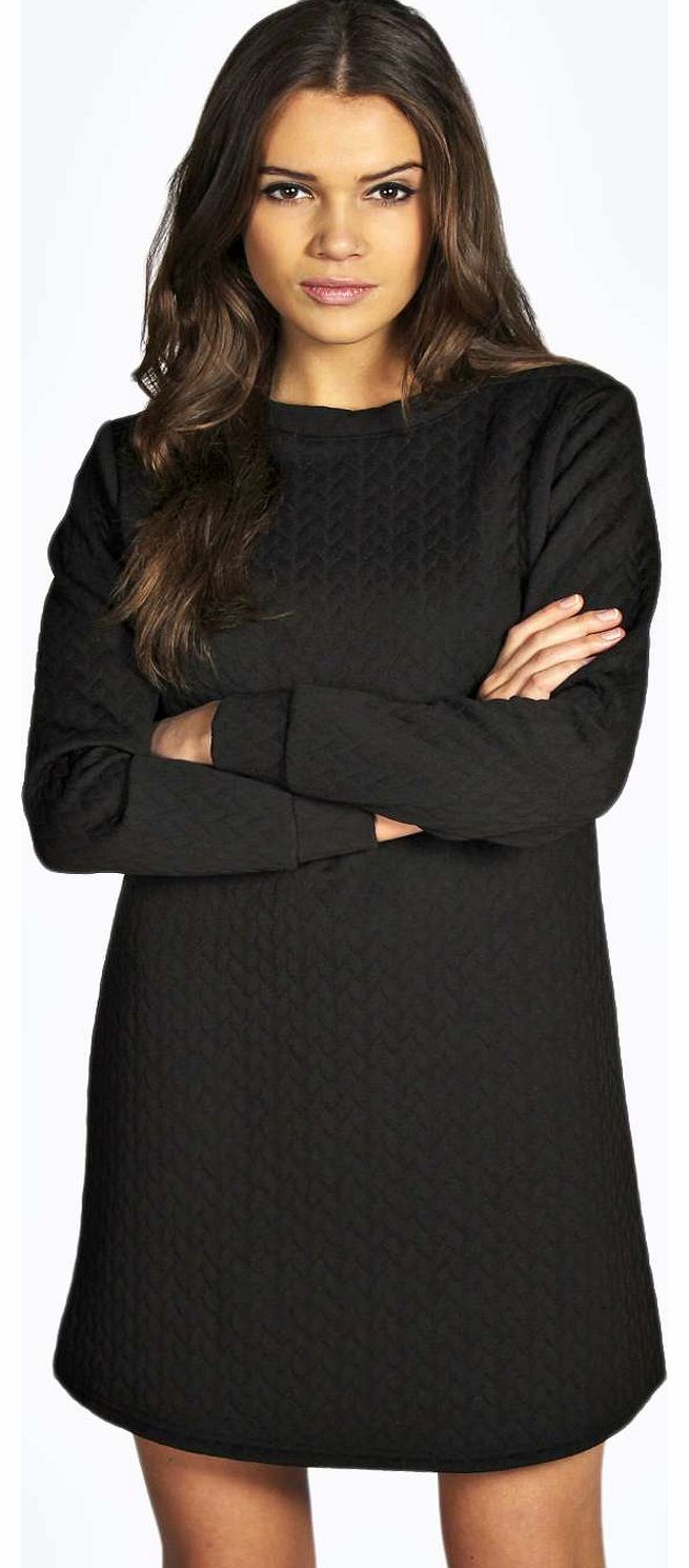 boohoo Clare Textured Shift Dress - black azz14912
