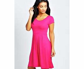 Claudia Jersey Cap Sleeve Skater Dress - cerise