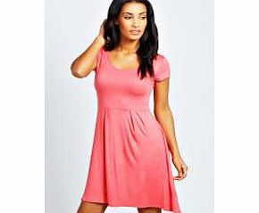 Claudia Jersey Cap Sleeve Skater Dress - coral